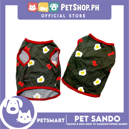 Pet Sando Bacon and Egg Designs, Gray with Maroon Color Piping Sando (Medium) Perfect Fit for Dogs and Cats