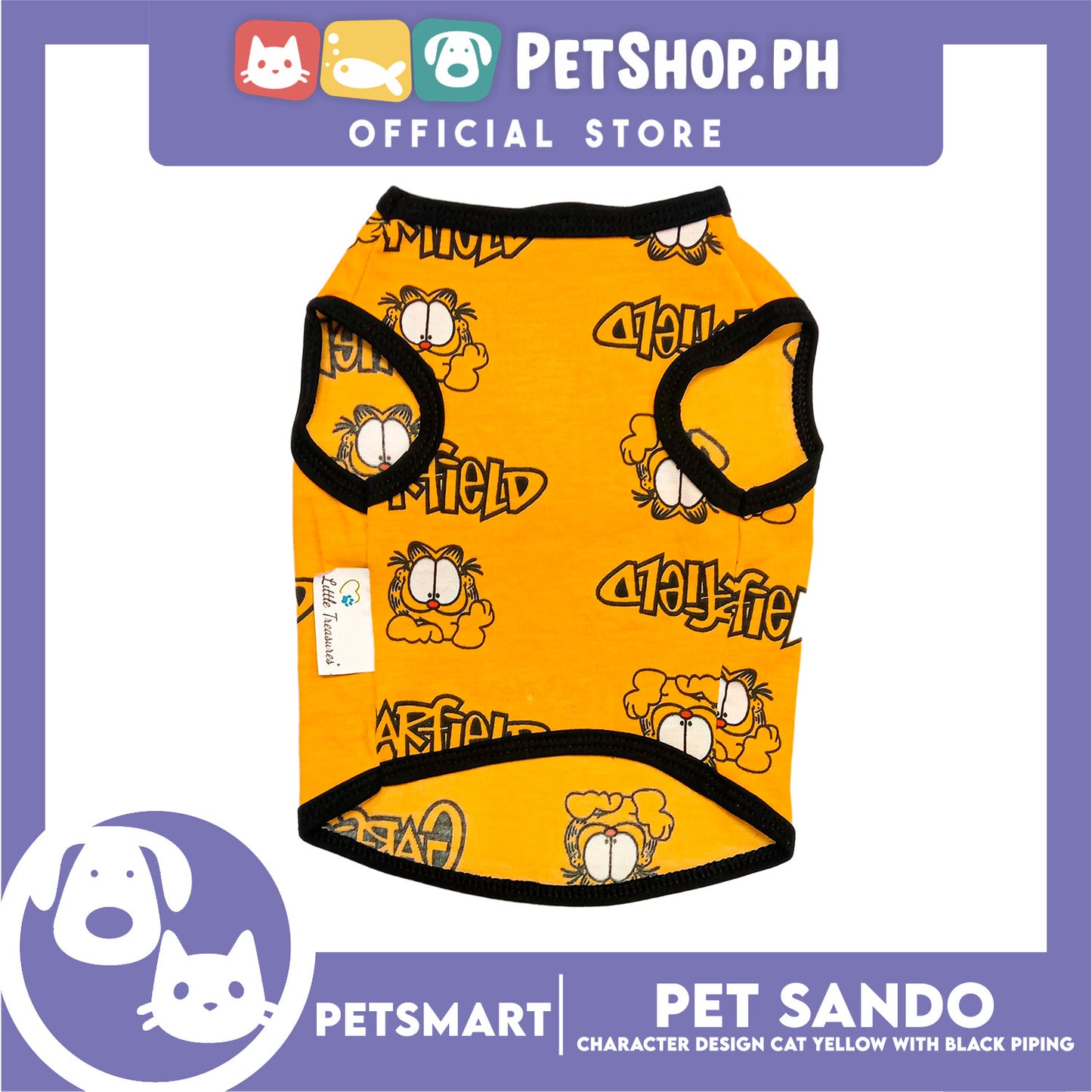 Pet Sando Character Design, Yellow with Black Color Piping Sando (Medium) Perfect Fit for Dogs and Cats