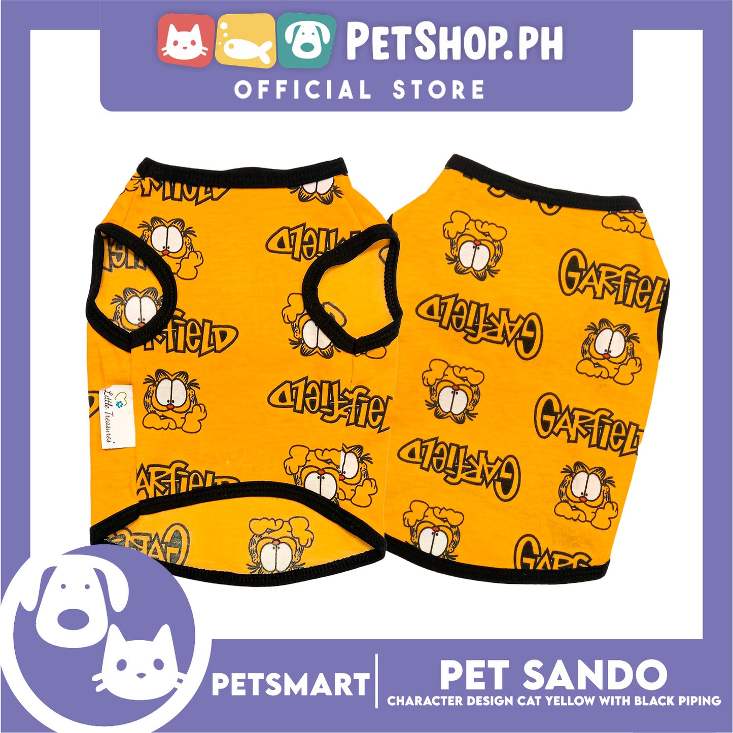 Pet Sando Character Design, Yellow with Black Color Piping Sando (Medium) Perfect Fit for Dogs and Cats
