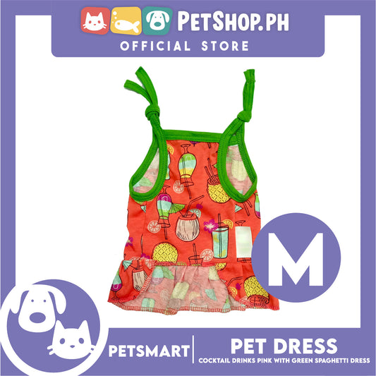Pet Dress Cocktail Design, Pink with Green Color Spaghetti Dress (Medium) Perfect Fit for Dogs and Cats