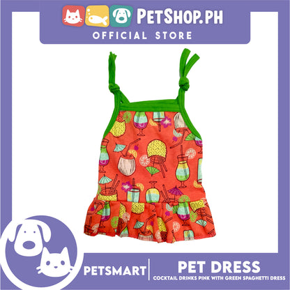 Pet Dress Cocktail Design, Pink with Green Color Spaghetti Dress (Medium) Perfect Fit for Dogs and Cats