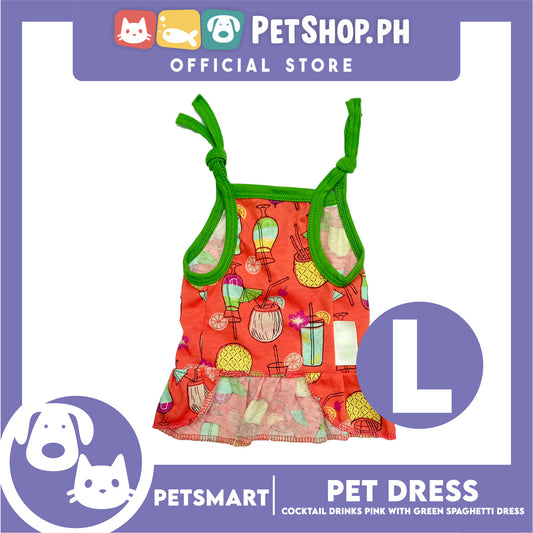 Pet Dress Cocktail Design, Pink with Green Color Spaghetti Dress (Large) Perfect Fit for Dogs and Cats