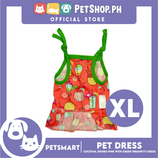 Pet Dress Cocktail Design, Pink with Green Color Spaghetti Dress (XL) Perfect Fit for Dogs and Cats