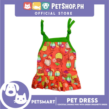 Pet Dress Cocktail Design, Pink with Green Color Spaghetti Dress (XL) Perfect Fit for Dogs and Cats