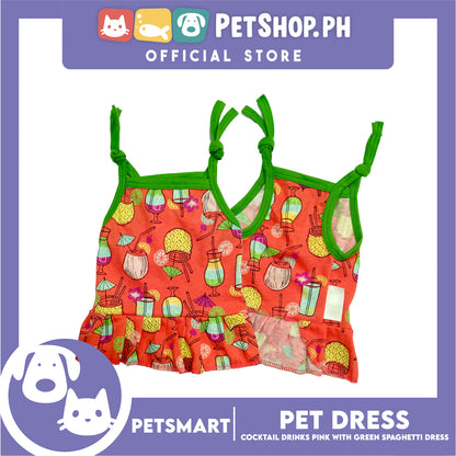 Pet Dress Cocktail Design, Pink with Green Color Spaghetti Dress (XL) Perfect Fit for Dogs and Cats