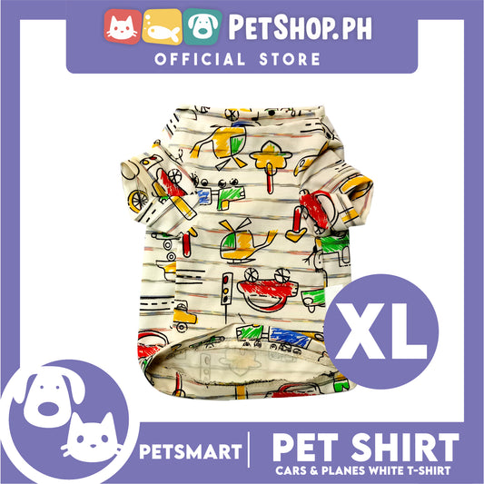 Pet T-Shirt, Cars and Planes Design, White Color (XL) Perfect Fit for Dogs and Cats