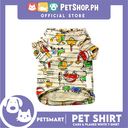Pet T-Shirt, Cars and Planes Design, White Color (Medium) Perfect Fit for Dogs and Cats