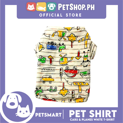 Pet T-Shirt, Cars and Planes Design, White Color (Medium) Perfect Fit for Dogs and Cats