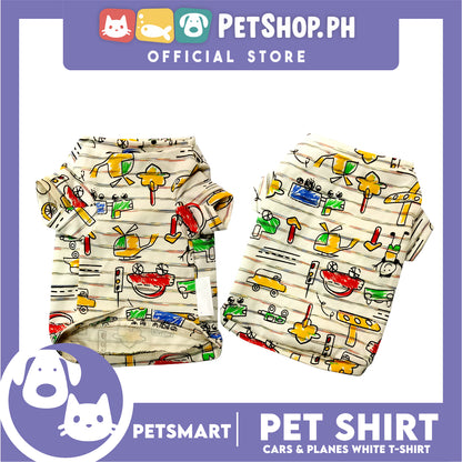 Pet T-Shirt, Cars and Planes Design, White Color (Medium) Perfect Fit for Dogs and Cats