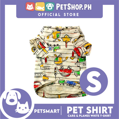 Pet T-Shirt, Cars and Planes Design, White Color (Small) Perfect Fit for Dogs and Cats