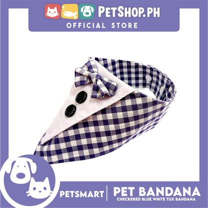 Pet Bandana Checkered Blue White Tuxedo Bandana Design (Small) Perfect Fit for Dogs and Cats