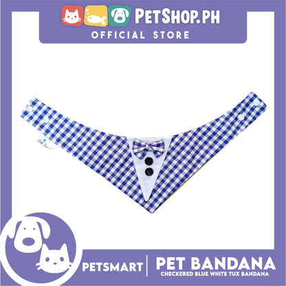 Pet Bandana Checkered Blue White Tuxedo Bandana Design (Medium) Perfect Fit for Dogs and Cats