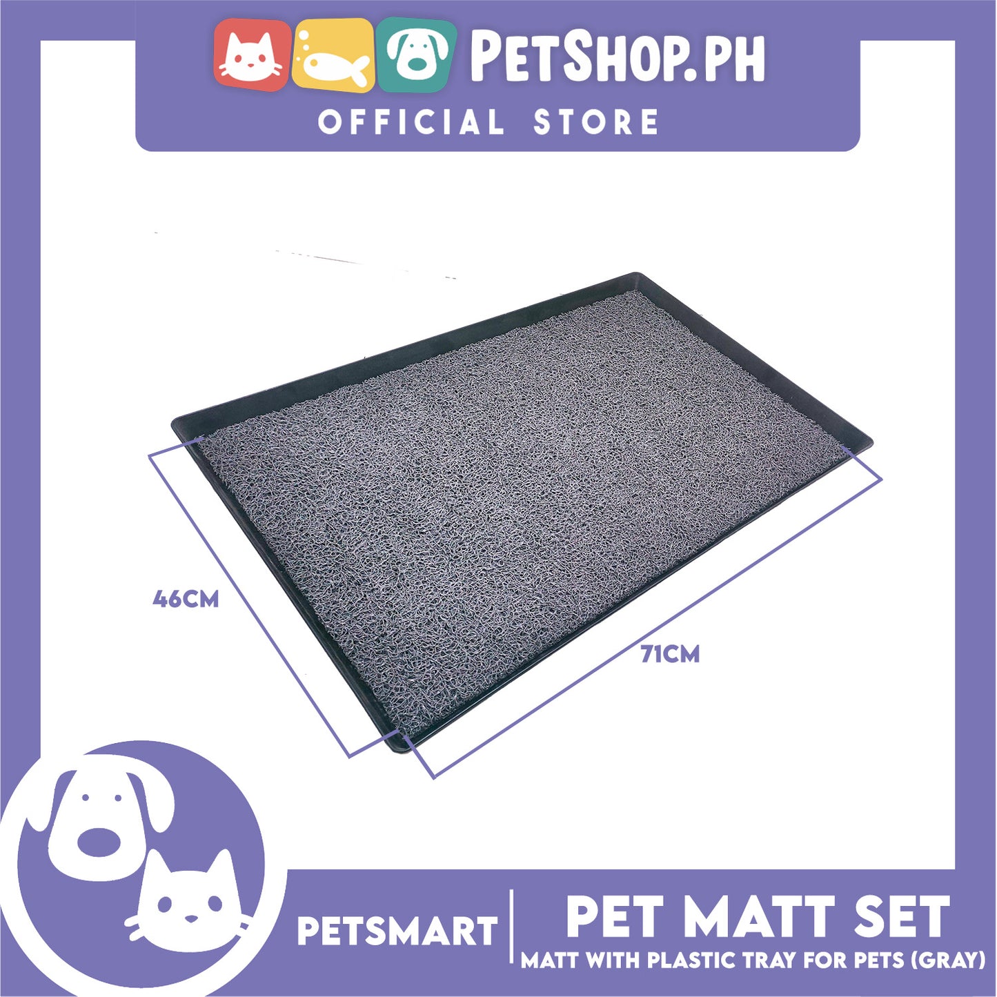 Pet Mat with Plastic Tray for Pets (Gray)