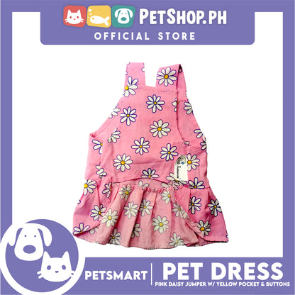 Pet Dress Pink Daisy Jumper with Yellow Pocket and Buttons Perfect Fit for Dogs and Cats (Small)