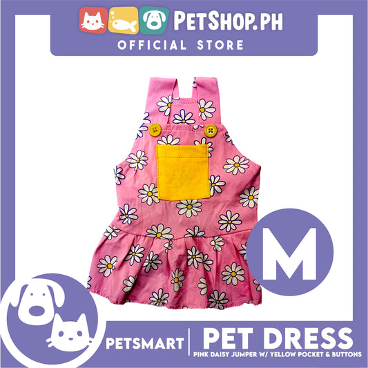 Pet Dress Pink Daisy Jumper with Yellow Pocket and Buttons Perfect Fit for Dogs and Cats (Medium)