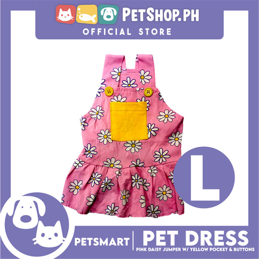 Pet Dress Pink Daisy Jumper with Yellow Pocket and Buttons Perfect Fit for Dogs and Cats (Large)