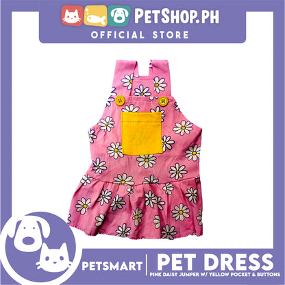 Pet Dress Pink Daisy Jumper with Yellow Pocket and Buttons Perfect Fit for Dogs and Cats (XL)
