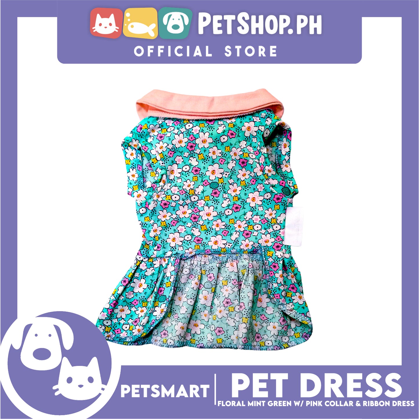 Pet Dress Floral Mint Green with Pink Collar and Ribbon Perfect Fit for Dogs and Cats (Medium)