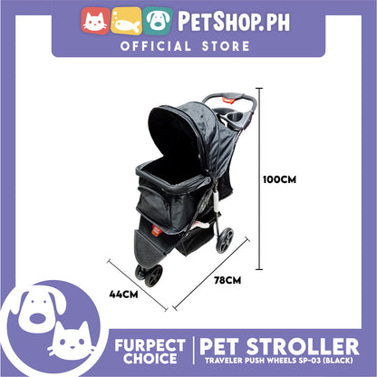 Furfect Choice Foldable 4-Wheeled Travel Stroller For Dog And Cat Accessories BL04 (Black) 102 x 70 x 50cm