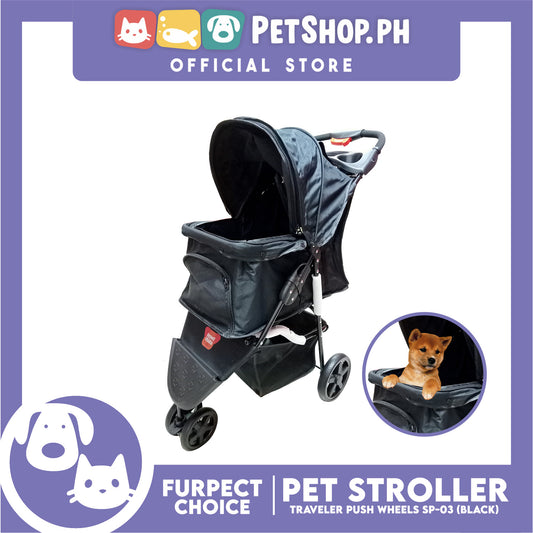 Furfect Choice Foldable 4-Wheeled Travel Stroller For Dog And Cat Accessories BL04 (Black) 102 x 70 x 50cm
