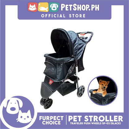 Furfect Choice Foldable 3-Wheeled Travel Stroller For Dog And Cat Accessories SP-03 (Black)