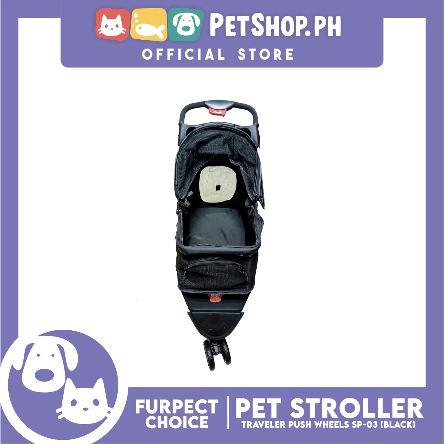 Furfect Choice Foldable 3-Wheeled Travel Stroller For Dog And Cat Accessories SP-03 (Black)