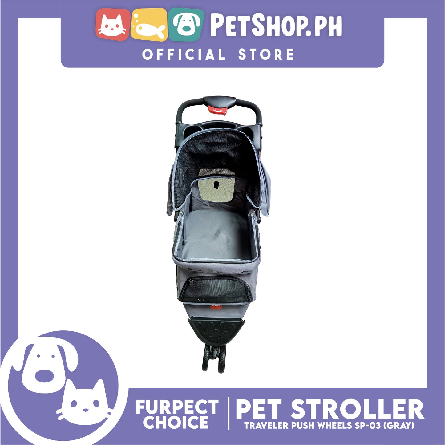 Furfect Choice Foldable 3-Wheeled Travel Stroller For Dog And Cat Accessories SP-03 (Gray)