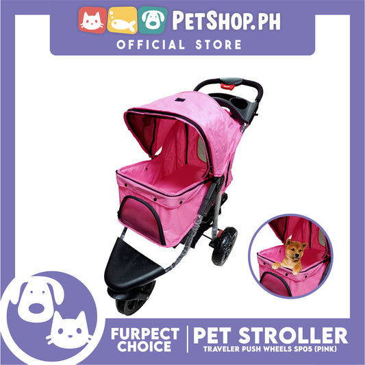 Furfect Choice Foldable 3-Wheeled Travel Stroller For Dog And Cat Accessories SP05 (Pink) 100 x 106 x 60cm