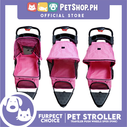 Furfect Choice Foldable 3-Wheeled Travel Stroller For Dog And Cat Accessories SP05 (Pink)