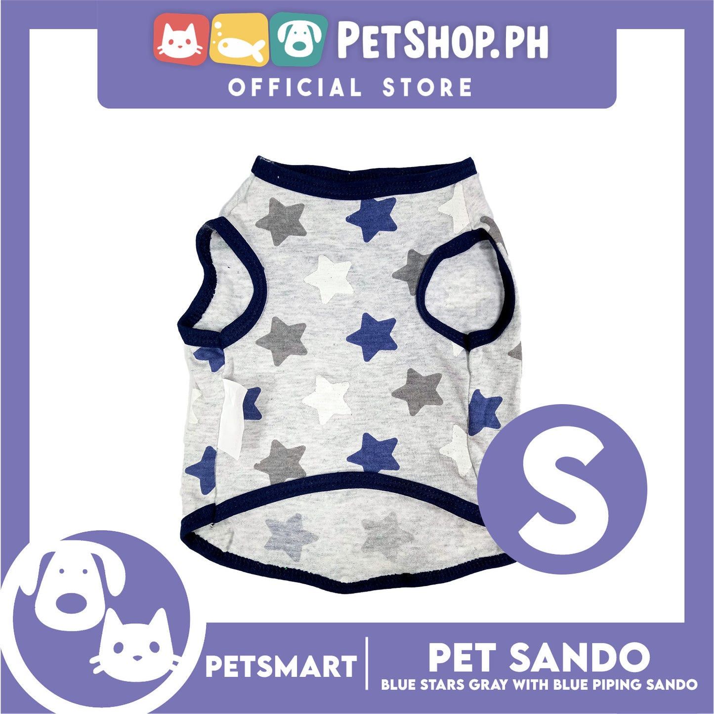 Pet Clothes Blue Stars Gray with Blue Piping Sando (Small) DG-CTN174S
