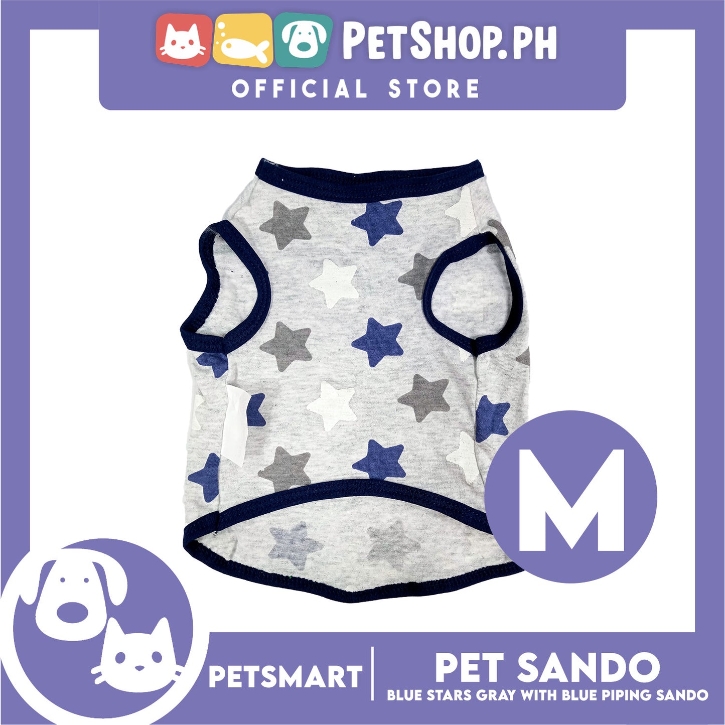 Pet Clothes Blue Stars Gray with Blue Piping Sando (Medium) DG-CTN174M