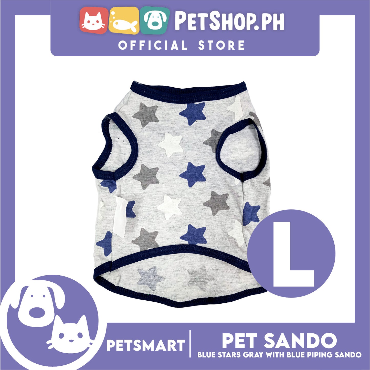 Pet Clothes Blue Stars Gray with Blue Piping Sando (Large) DG-CTN174L