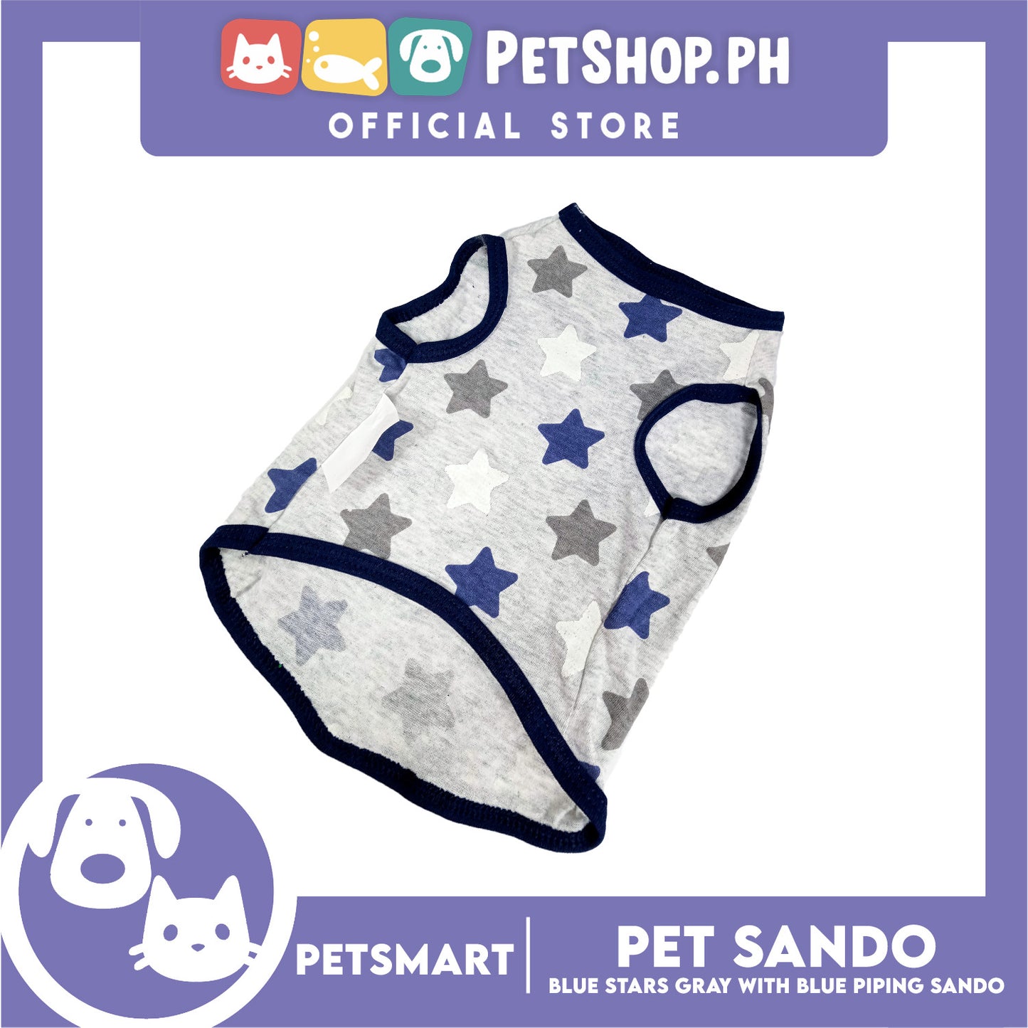 Pet Clothes Blue Stars Gray with Blue Piping Sando (XL) DG-CTN174XL
