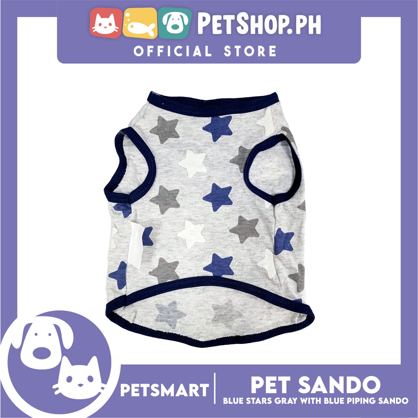 Pet Clothes Blue Stars Gray with Blue Piping Sando (XL) DG-CTN174XL