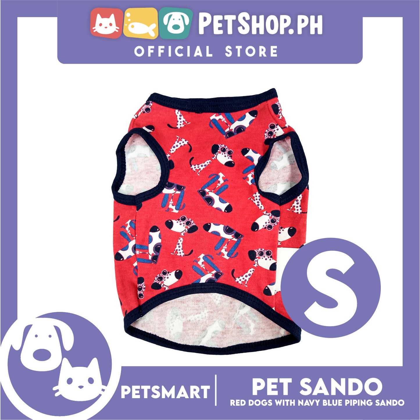 Pet Clothes Red Dogs with Navy Blue Piping Sando (Small) DG-CTN173S