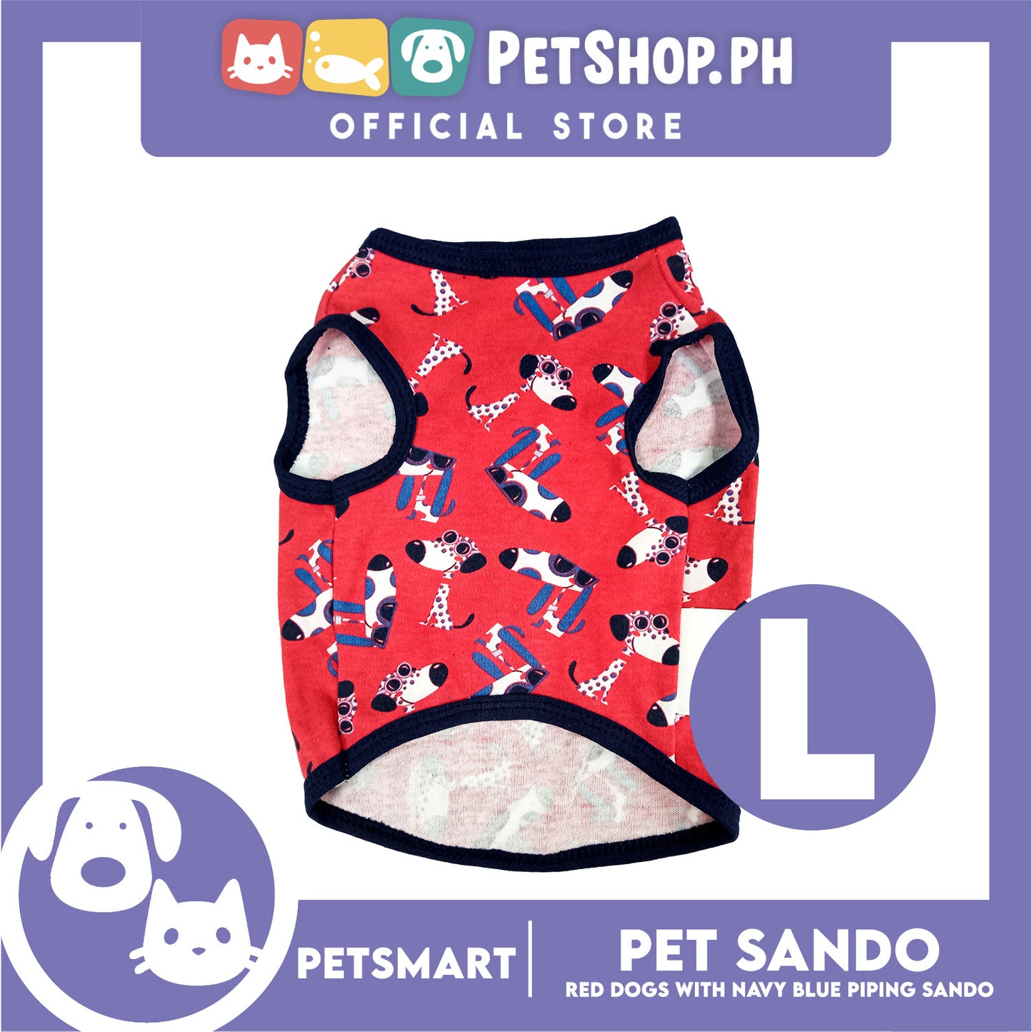 Pet Clothes Red Dogs with Navy Blue Piping Sando (Large) DG-CTN173L