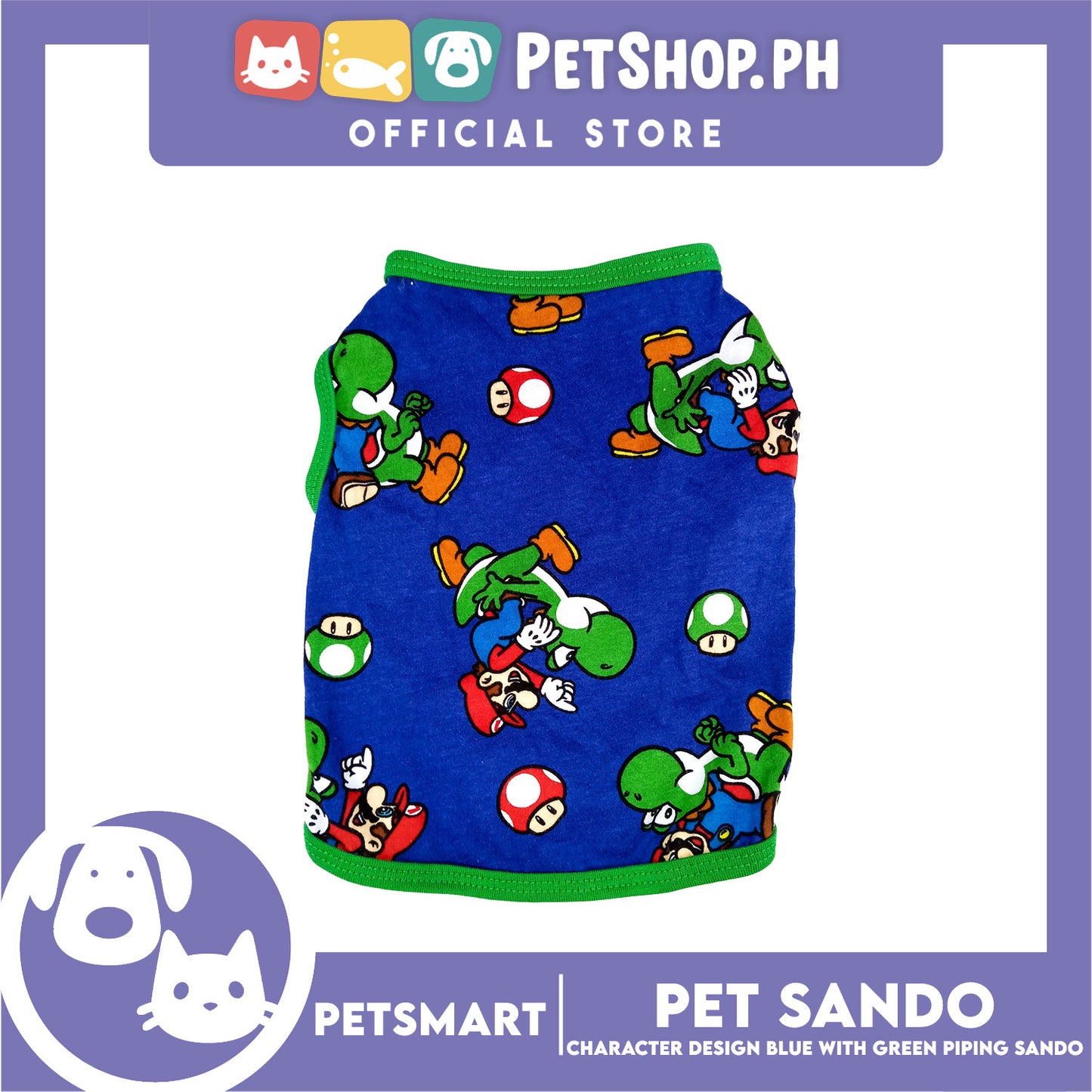 Pet Clothes Character Design, Blue with Green Piping Sando (Small) DG-CTN175S
