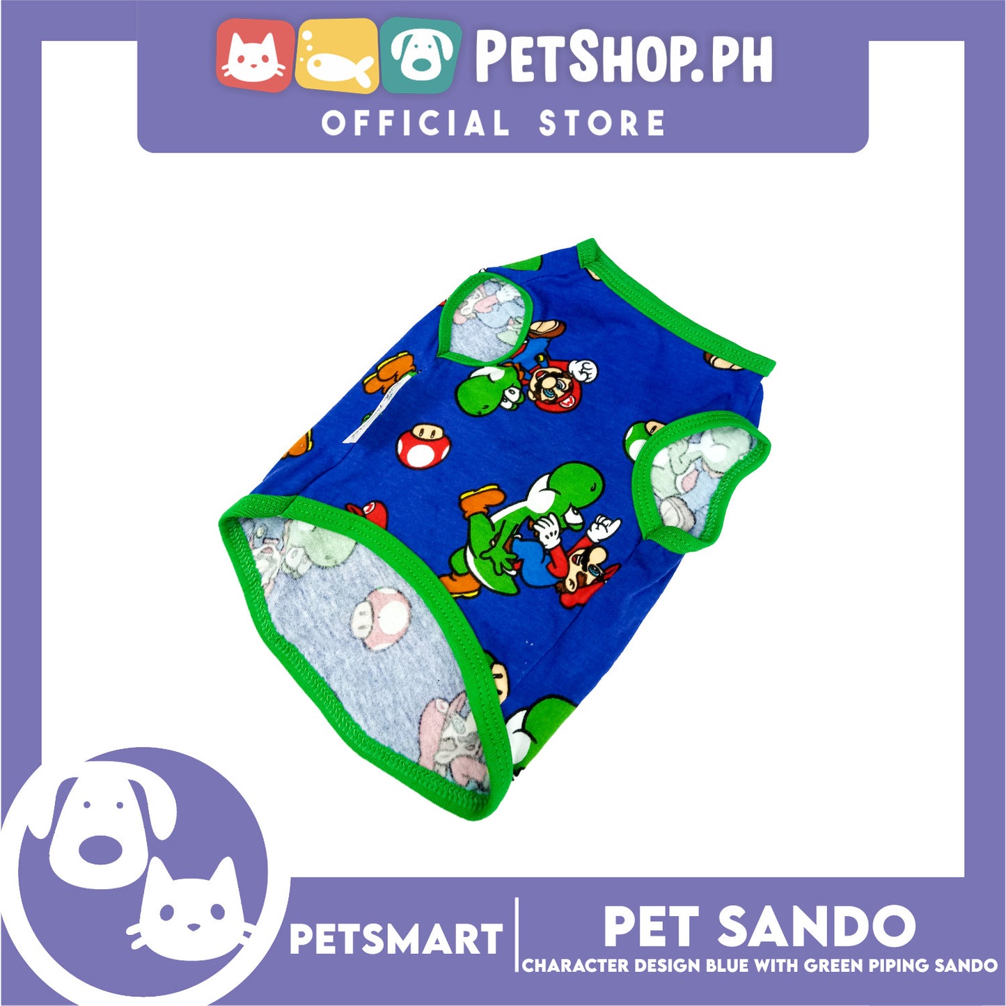 Pet Clothes Character Design, Blue with Green Piping Sando (Small) DG-CTN175S