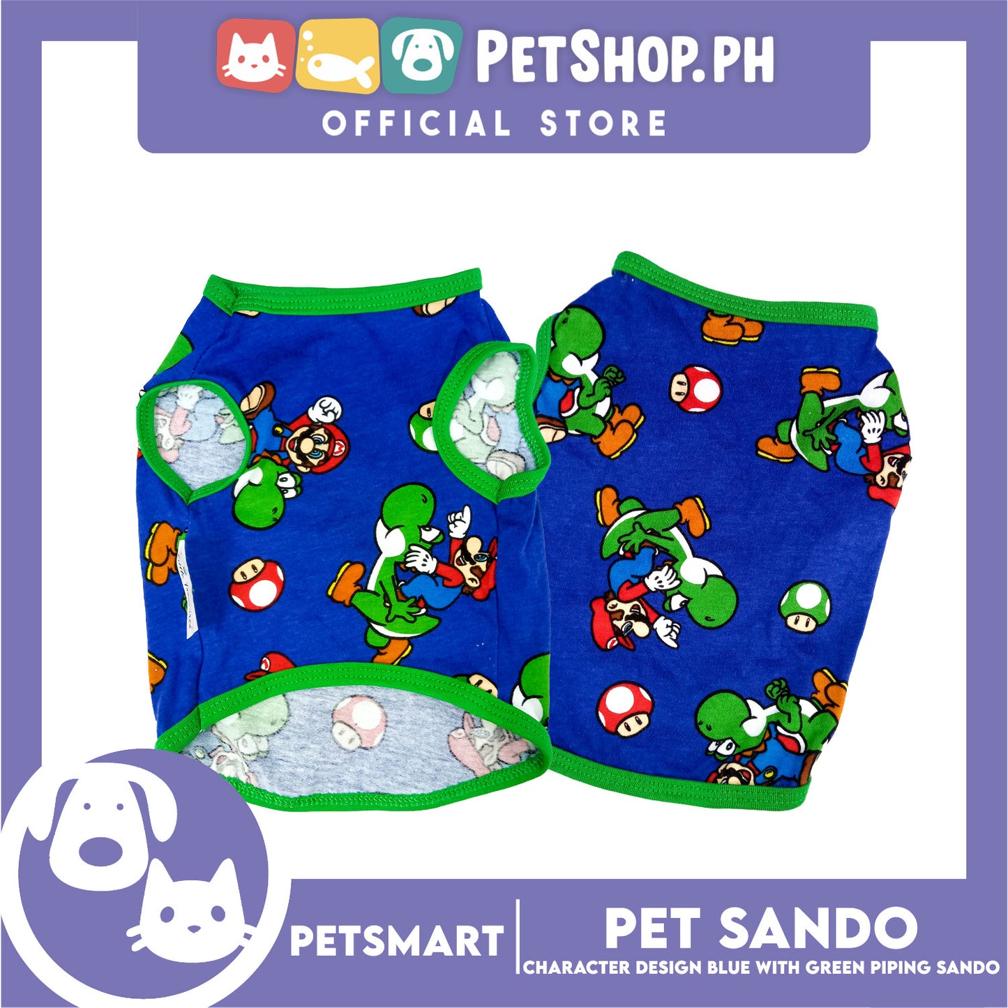 Pet Clothes Character Design, Blue with Green Piping Sando (Small) DG-CTN175S