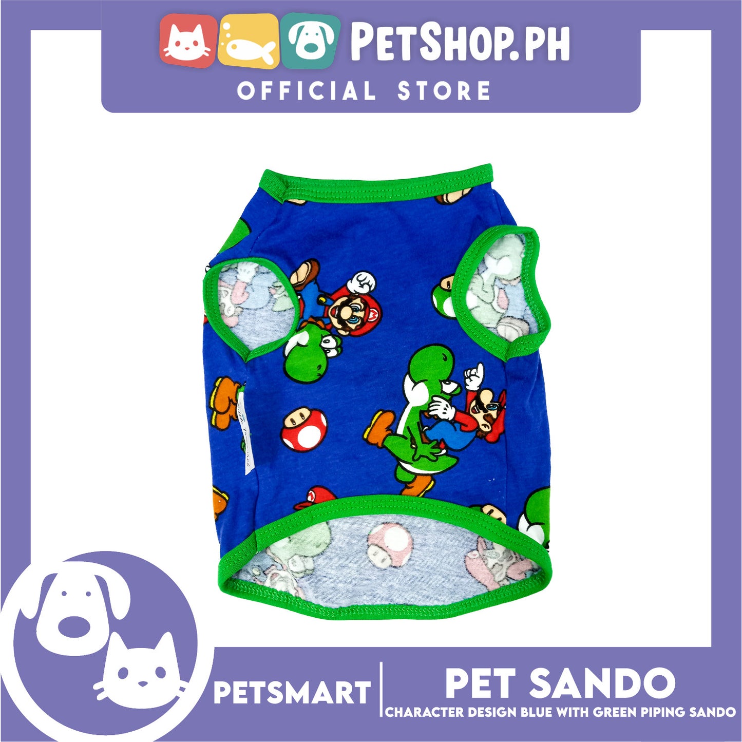 Pet Clothes Character Design, Blue with Green Piping Sando (Small) DG-CTN175S