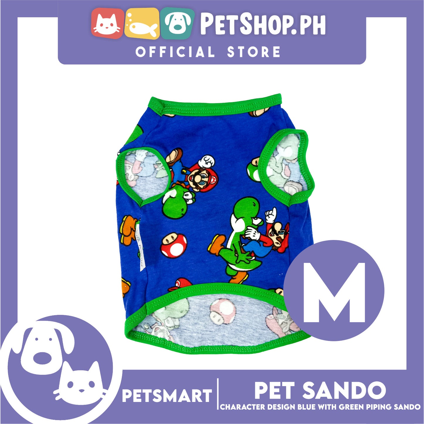 Pet Clothes Character Design, Blue with Green Piping Sando (Medium) DG-CTN175M