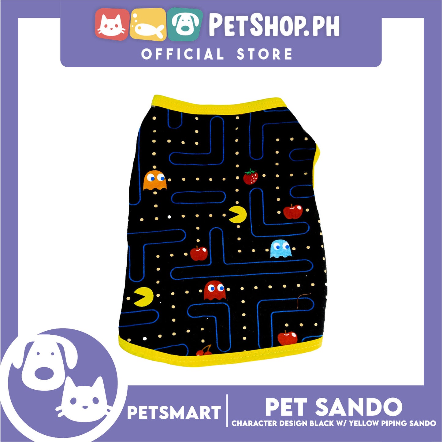 Pet Clothes Character Design, Black with Yellow Piping Sando (XL) DG-CTN176XL