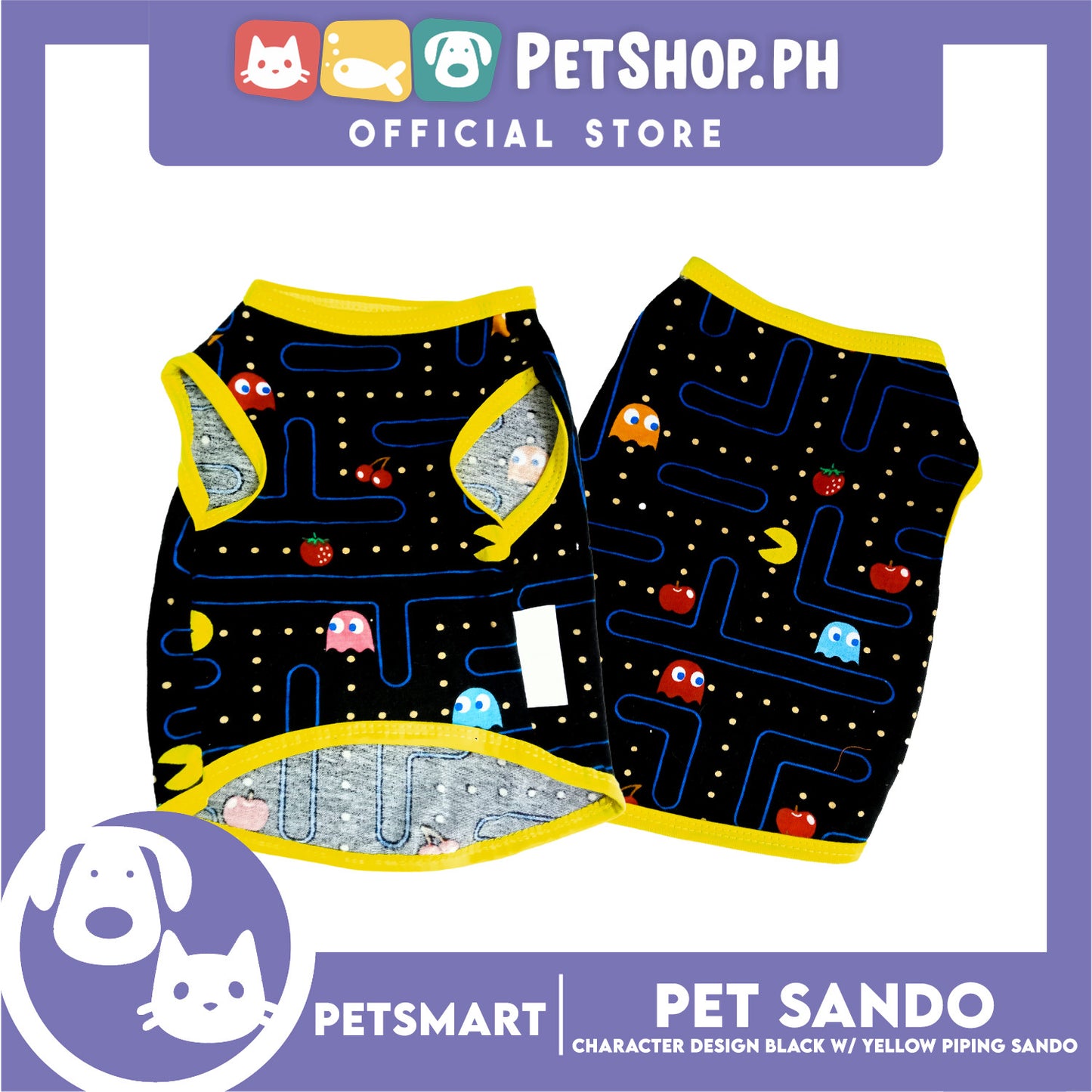 Pet Clothes Character Design, Black with Yellow Piping Sando (XL) DG-CTN176XL