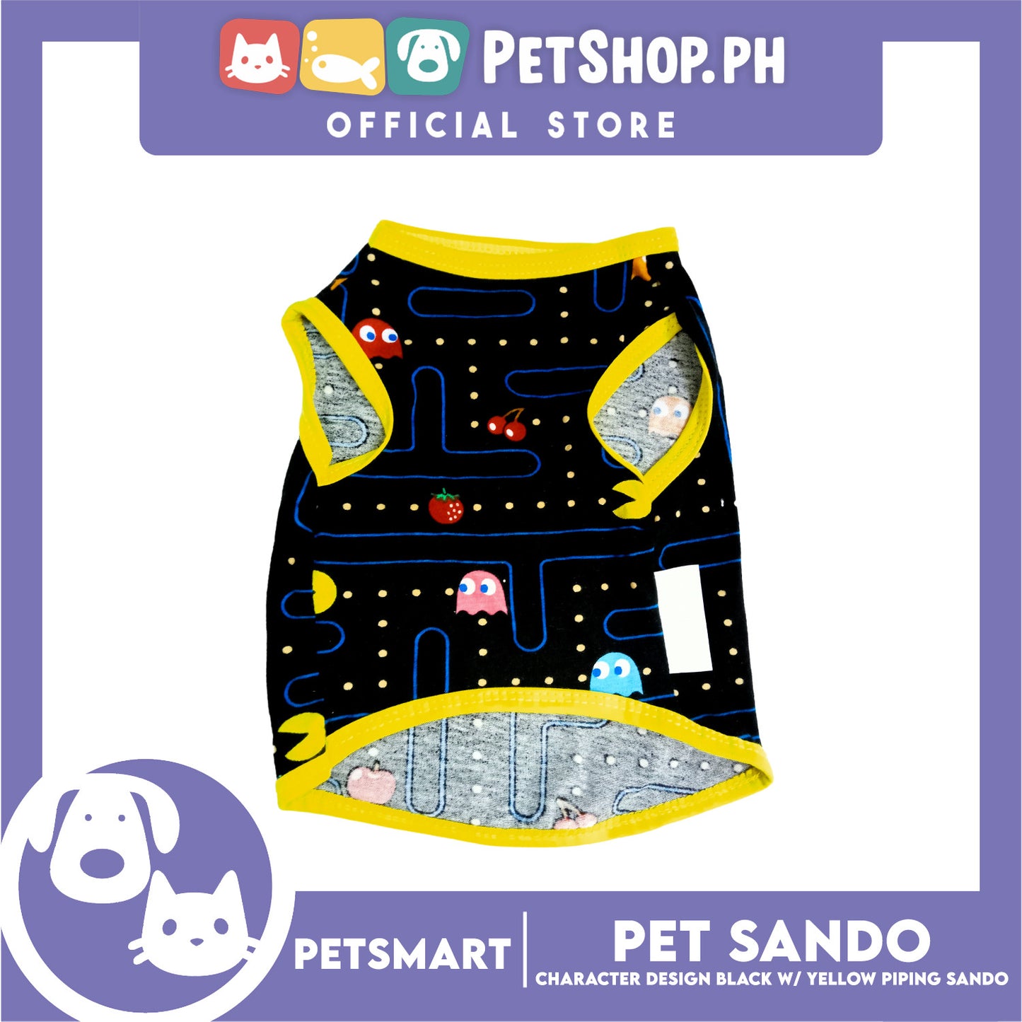 Pet Clothes Character Design, Black with Yellow Piping Sando (XL) DG-CTN176XL