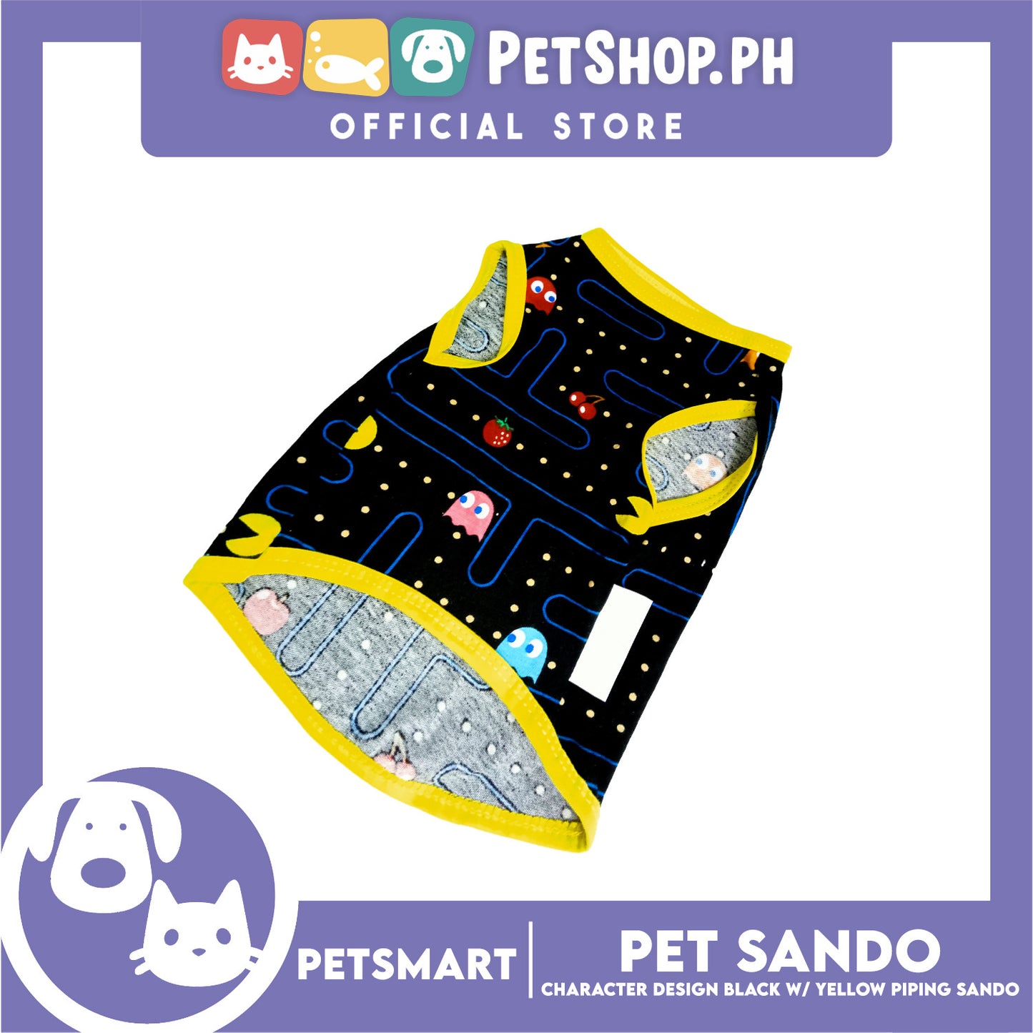 Pet Clothes Character Design, Black with Yellow Piping Sando (XL) DG-CTN176XL