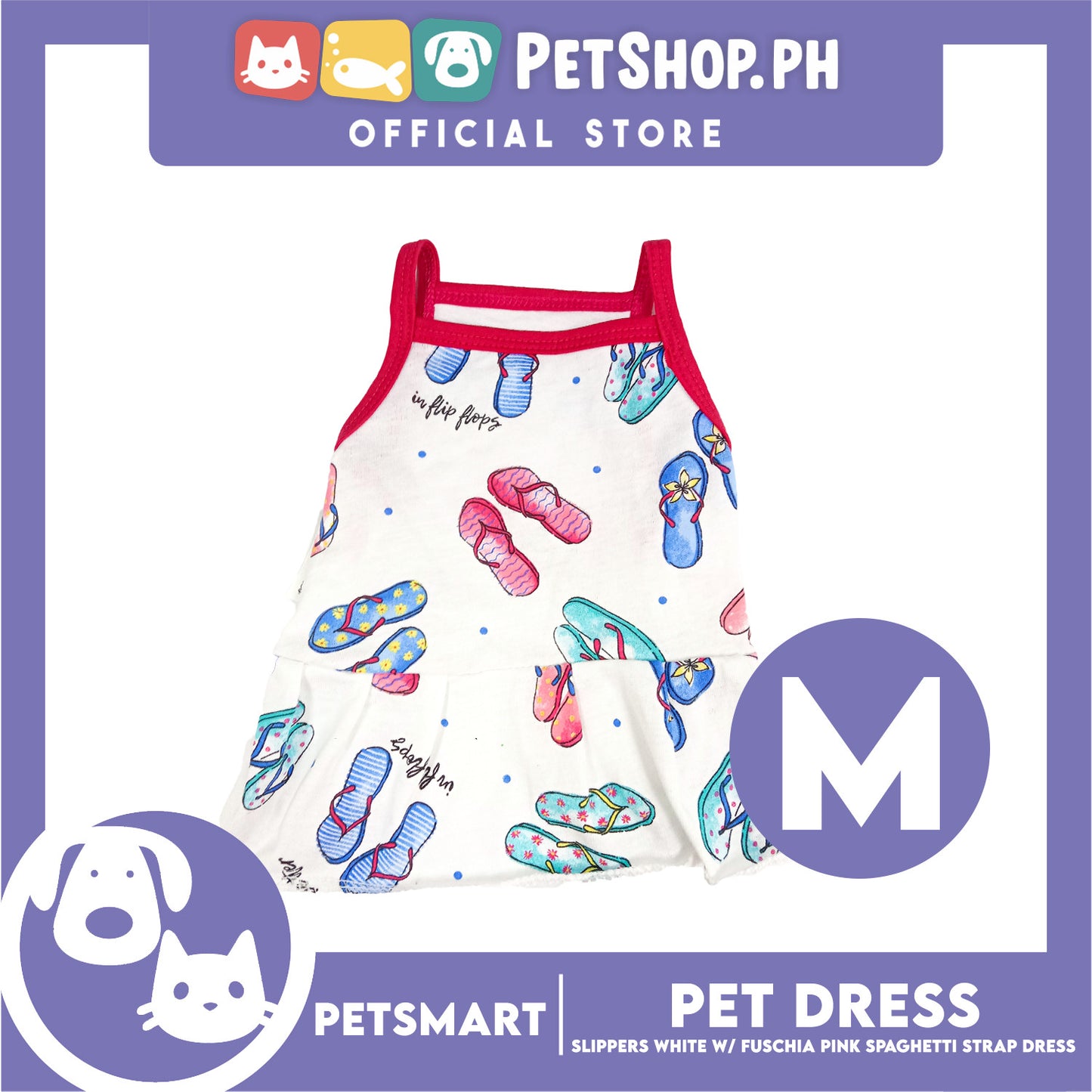 Pet Dress Slipper White with Fushia Pink Spaghetti Strap (Medium) DG-CTN178M