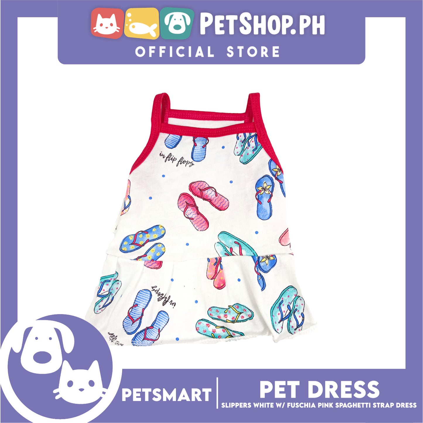 Pet Dress Slipper White with Fushia Pink Spaghetti Strap (Medium) DG-CTN178M