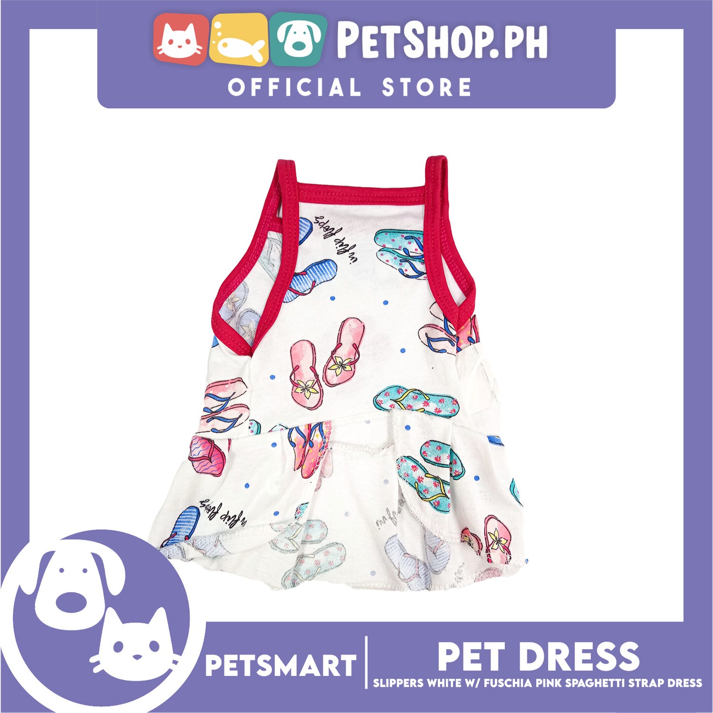 Pet Dress Slipper White with Fushia Pink Spaghetti Strap (Medium) DG-CTN178M