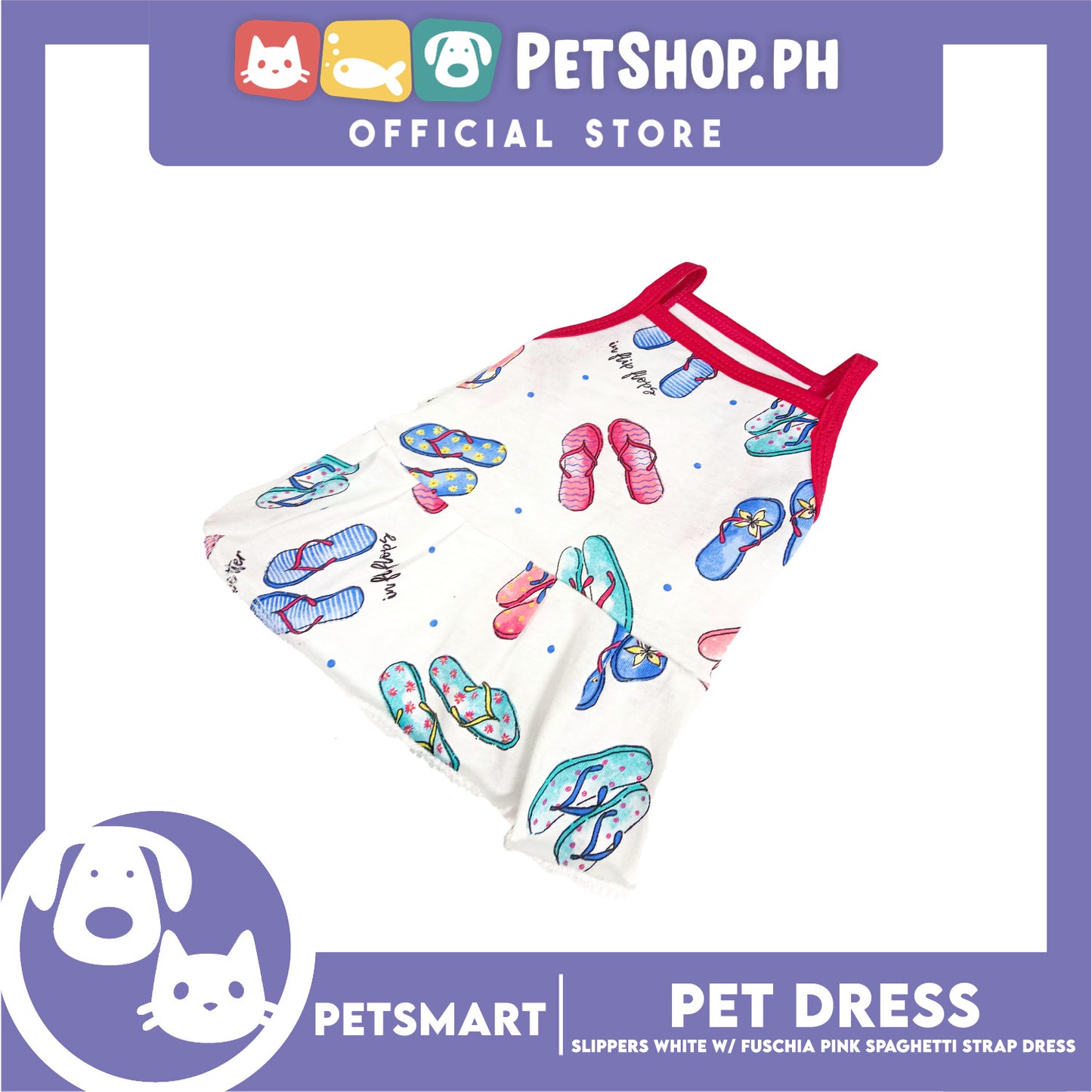 Pet Dress Slipper White with Fushia Pink Spaghetti Strap (Medium) DG-CTN178M