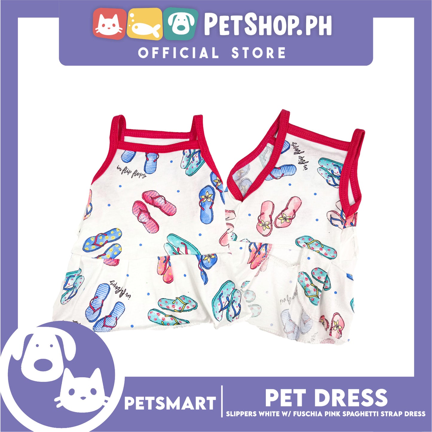 Pet Dress Slipper White with Fushia Pink Spaghetti Strap (Medium) DG-CTN178M